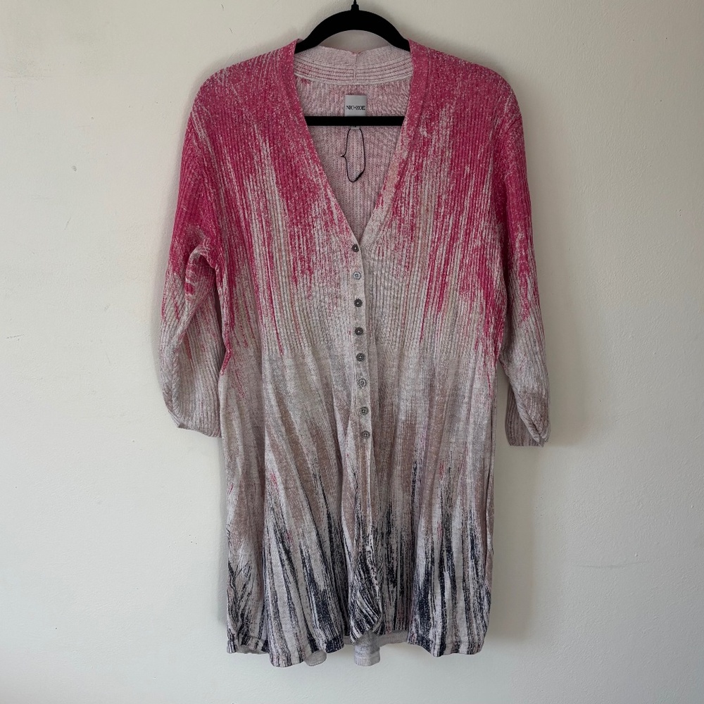 NIC+ZOE Painted Twirl Linen-Blend Cardigan.